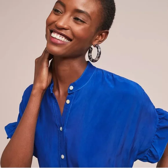 Anthropologie Corey Lynn Calter Ruffle Hem Midi Shirt Dress - Picture 2 of 11